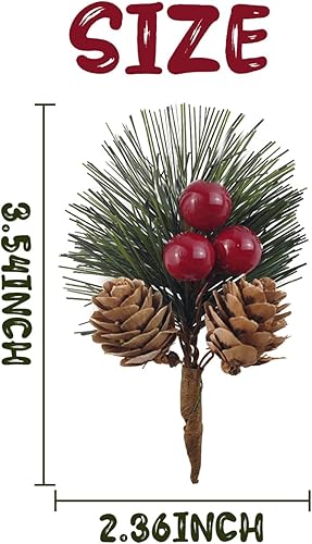 Miniatura 2 de TIHOOD 25 piezas de ramas artificiales de pino, ramas de agujas de pino con tallos de bayas rojas, pequeñas ramas artificiales de bayas y conos de