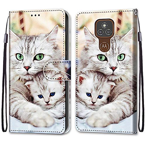 Mo-Somnus Funda para Motorola Moto E7 Plus / G9 Play / G9, Funda Cartera Funda Libro Caso Piel PU con Tapa Billetera Flip Carcasa Cuero [Protección Completa] [Ranura para Tarjeta] (Gatos 2)