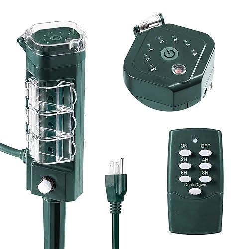 Temporizador de estaca de energía para exteriores, control remoto inalámbrico de 100 pies, temporizador de luz de cuenta regresiva resistente a la