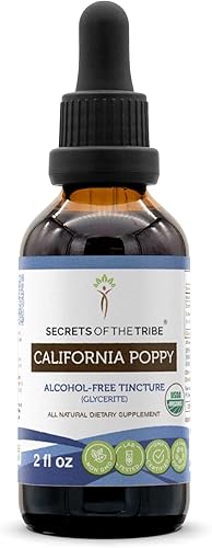 Secrets of the Tribe California Poppy Tincture Extracto líquido sin alcohol, California Poppy (Eschscholzia Californica) raíz seca (2 onzas líquidas)
