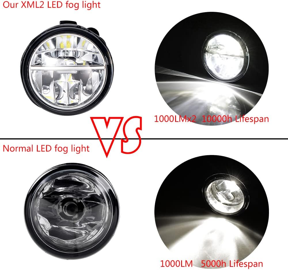 Compatible with Nissan Cube Juke Murano Quest Rogue Versa Infiniti EX FX G25 G37 Q60 M37 M56 Q70 Xenon White XML2 LED Driving Fog Light Real Glass Lens
