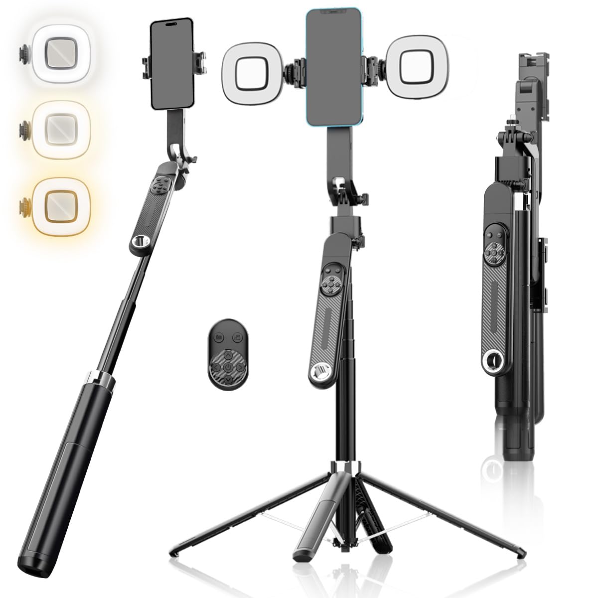 Performance Master 71" Smart Tracking Selfie Stick & Tripod, Auto Face Tracking 360° Rotation, 2 LED Lights, AI Gesture Control, Auto Tracking Tripod for iPhone & Android, TikTok Ready