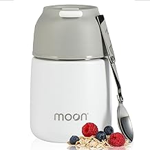 Moon Food Flasks For Hot Food - Insulated, Stainless Steel, Thermal Lunch Box, Soup Containers, Food Jars for Kids & Adults, Free Spoon, Leakproof, UK Company (500ml White)