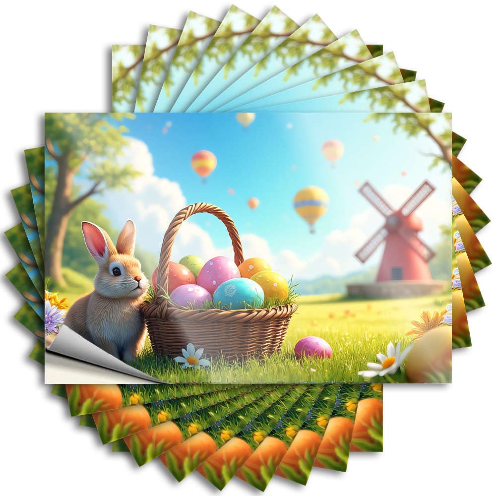 Easter Bunny with Colorful Eggs in A Basket Bedroom Door Decorations Affirmation - Tattoo Case Waterproof Decal(12X18CM)