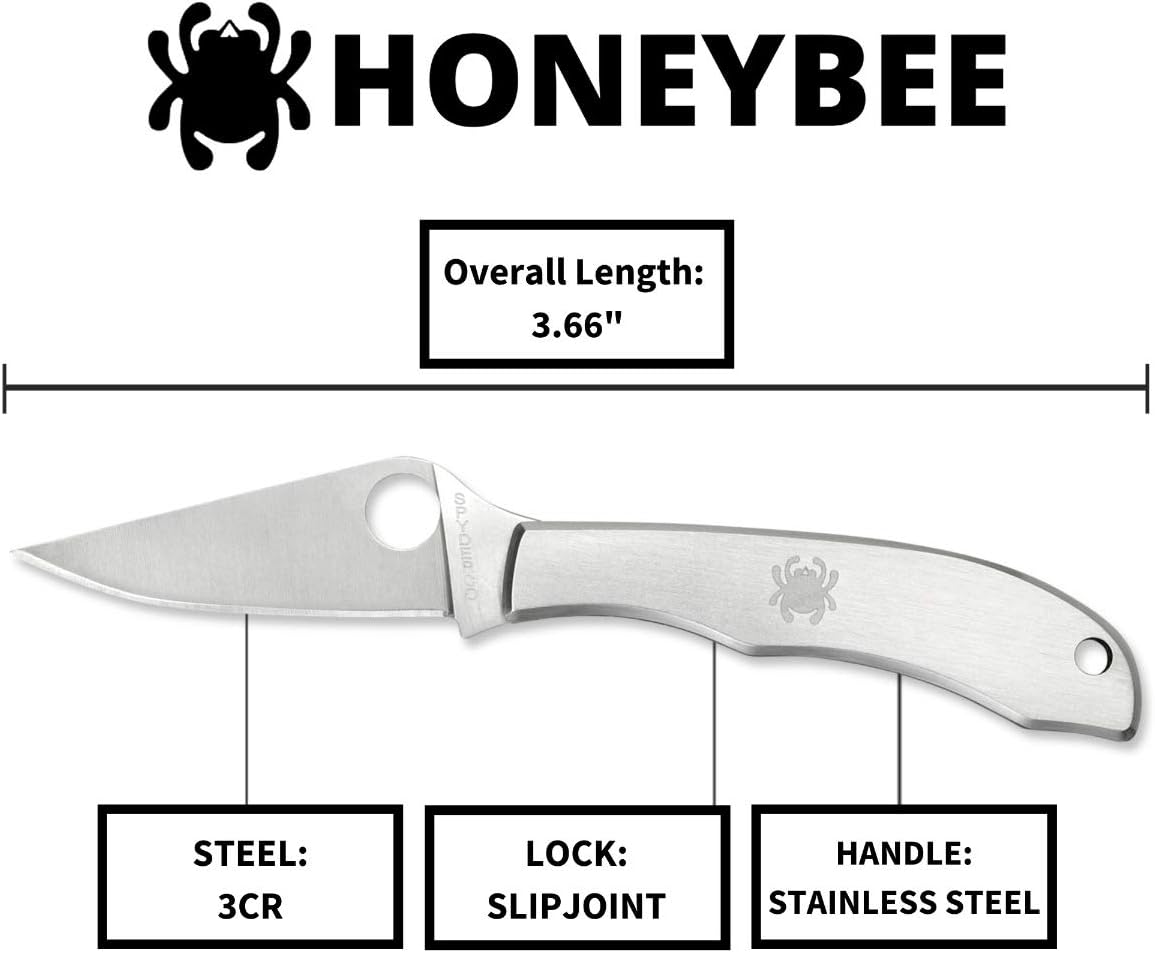 Spyderco Honeybee Non-Locking Knife with 1.60" 3CR Steel Blade and Durable Stainless Steel Handle - PlainEdge - C137P