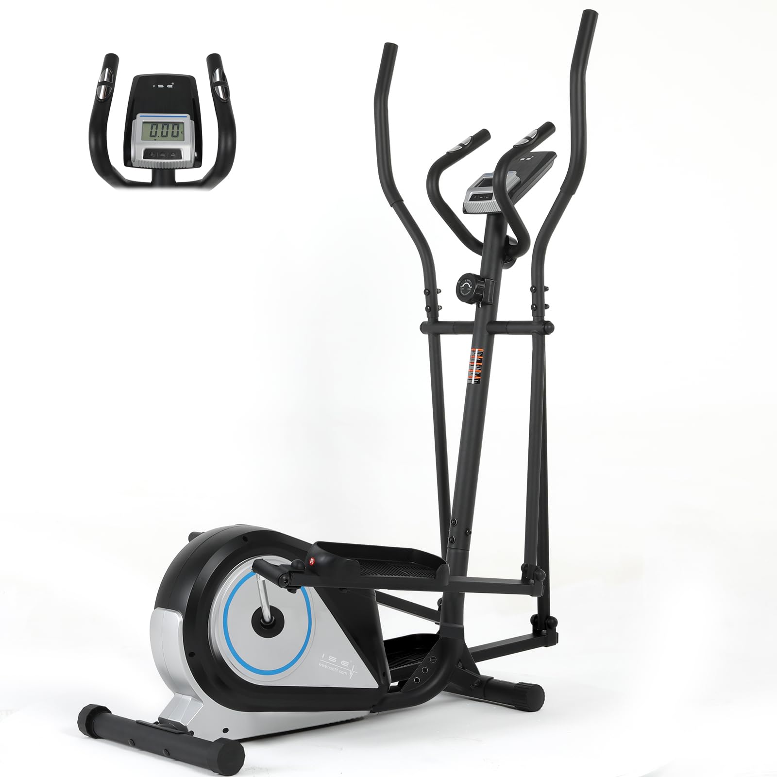 ISE Vélo Elliptique d'Appartement Magnétique, Vélos Elliptiques Maison/Bureau, Ecran LCD, avec 8 Niveaux Résistance, Affichage LCD Impulsion, Volant d'Inertie Magnétique, Velo Elliptique Cardio