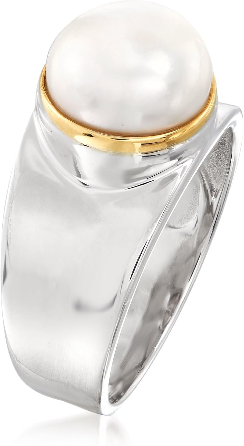 Ross-Simons 9.5-10mm Cultured Pearl Ring in Sterling Silver With 14kt Gold - Image 3