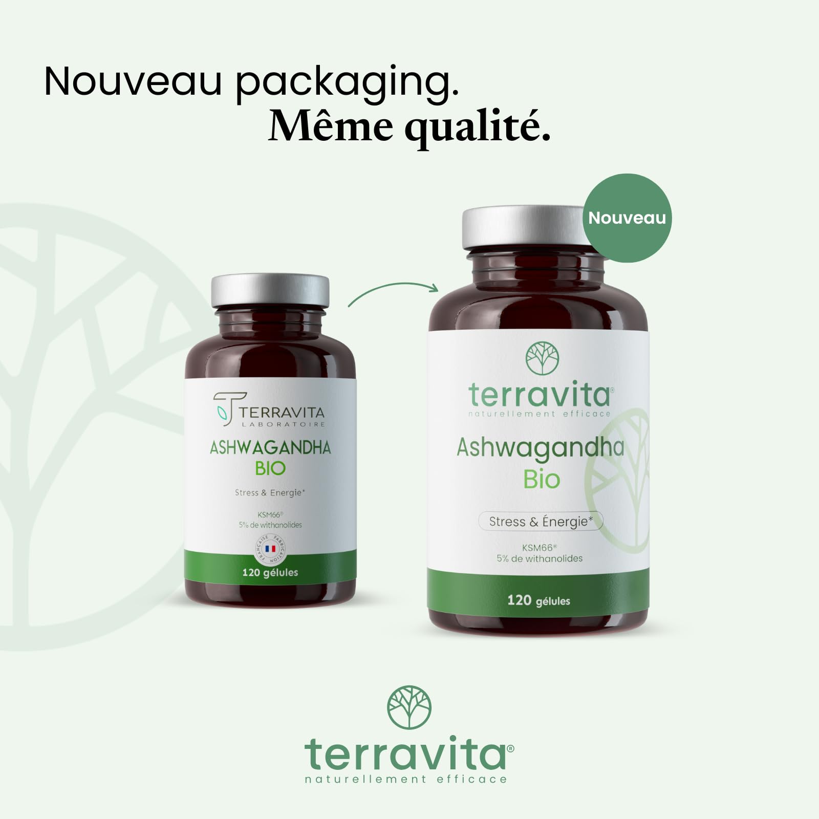 Ashwagandha Bio KSM-66® | Dosage Extra Fort 1200 mg | 120 Gélules Vegan | 5% de Withanolides | Sommeil, Vitalité, Stress & Mémoire | Sans Excipients Controversés | Made in France | Terravita