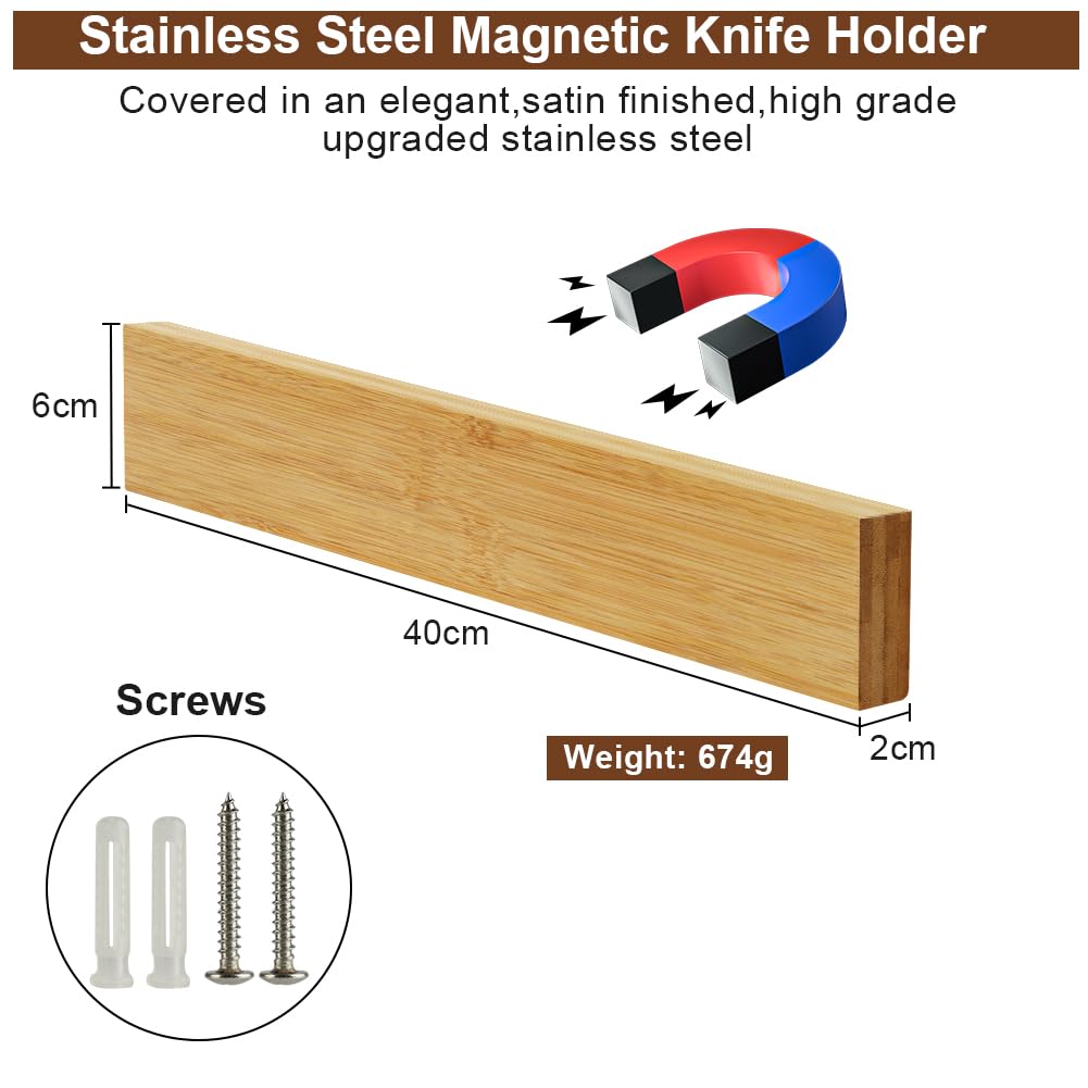 Aolso Magnética para Cuchillos，30cm Barra Magnética para Cuchillos，Portacuchillos Magnético de Madera，Puede Absorber Herramientas de Hierro,Soporte Magnético Cuchillo con Autoadhesivo