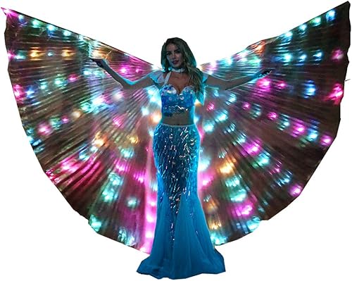 Miniatura 8 de Alas de LED Isis con luz brillante traje para danza del vientre con varas ropa para espectáculos carnaval o Halloween