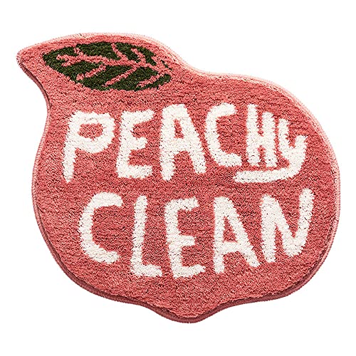SagaSave Peach Bath Mat, Funny Cute Peachy Clean Non-Slip Washable Foot Mat Doormat for Bathroom Bedroom Kitchen Living Room Pink