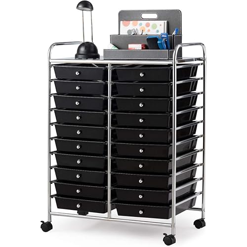 Giantex 20 Drawer Rolling Storage Cart Tools Scrapbook Paper Office School Organizer (25 x 15 x 35 Inch, Black)