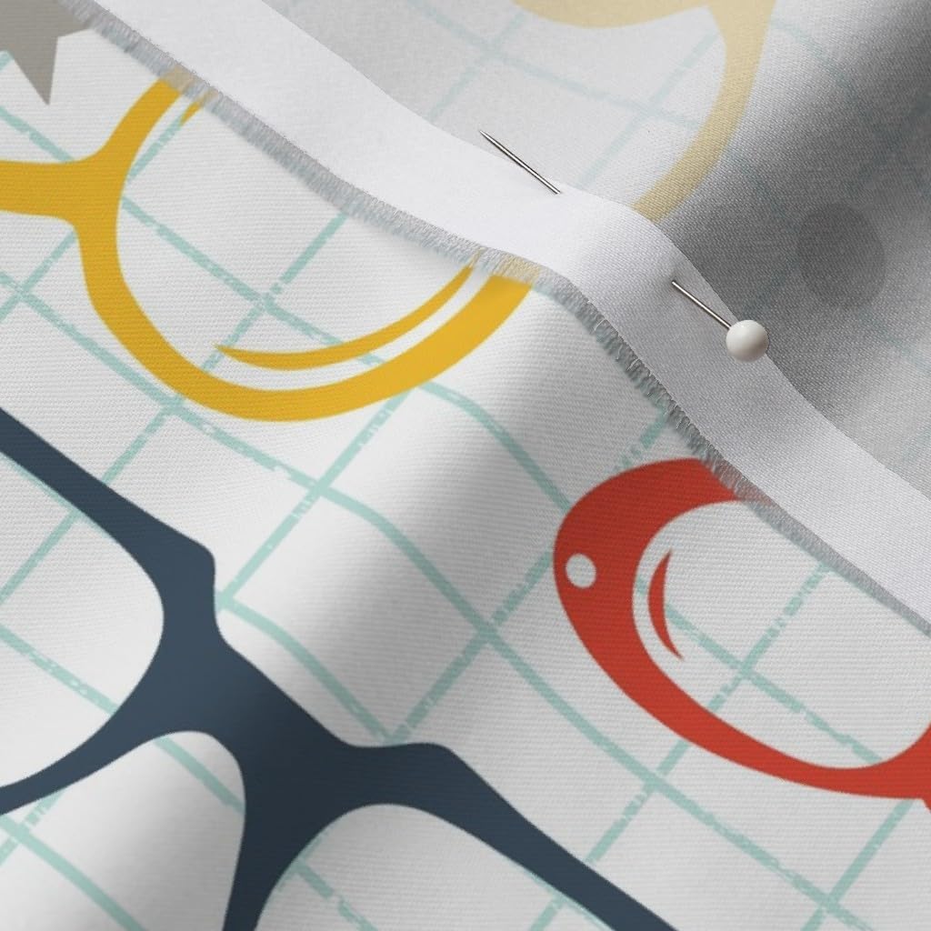 Spoonflower Fabric - White Multi Color Aqua Glasses Eye Medical Classroom Check Doctor Grid Printed on Organic Cotton Sateen Fabric by The Yard - Sewing Quilting Apparel Home Decor
