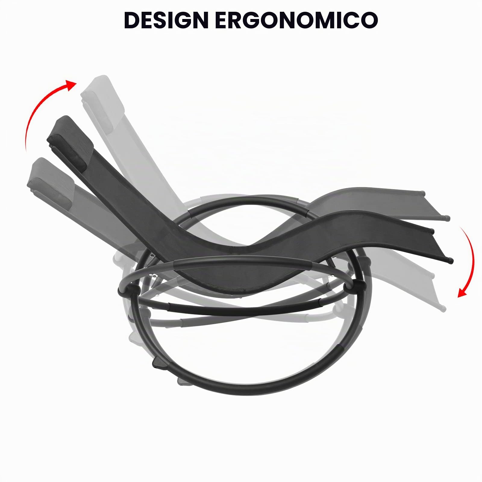 WOLTU Sedia Sdraio a Dondolo Relax Poltrona Swing Traspirante da Balcone Campeggio Lettino con Braccioli e Poggiatesta Nero