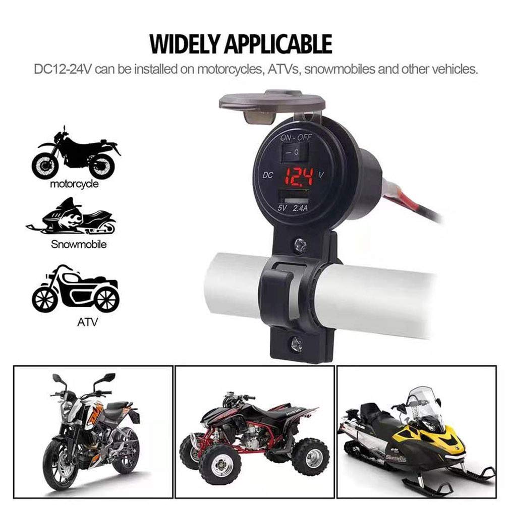 Giantdeer Prise USB 72W étanche Pour Moto, Chargeur Moto Avec Interrupteur, Câble Type-C Rétractable + QC4.0/PD3.0, Prise Motocycle SAE-an-USB Avec LED Voltage Pour ATV/Dirt Bike, Cell Phone/GPS