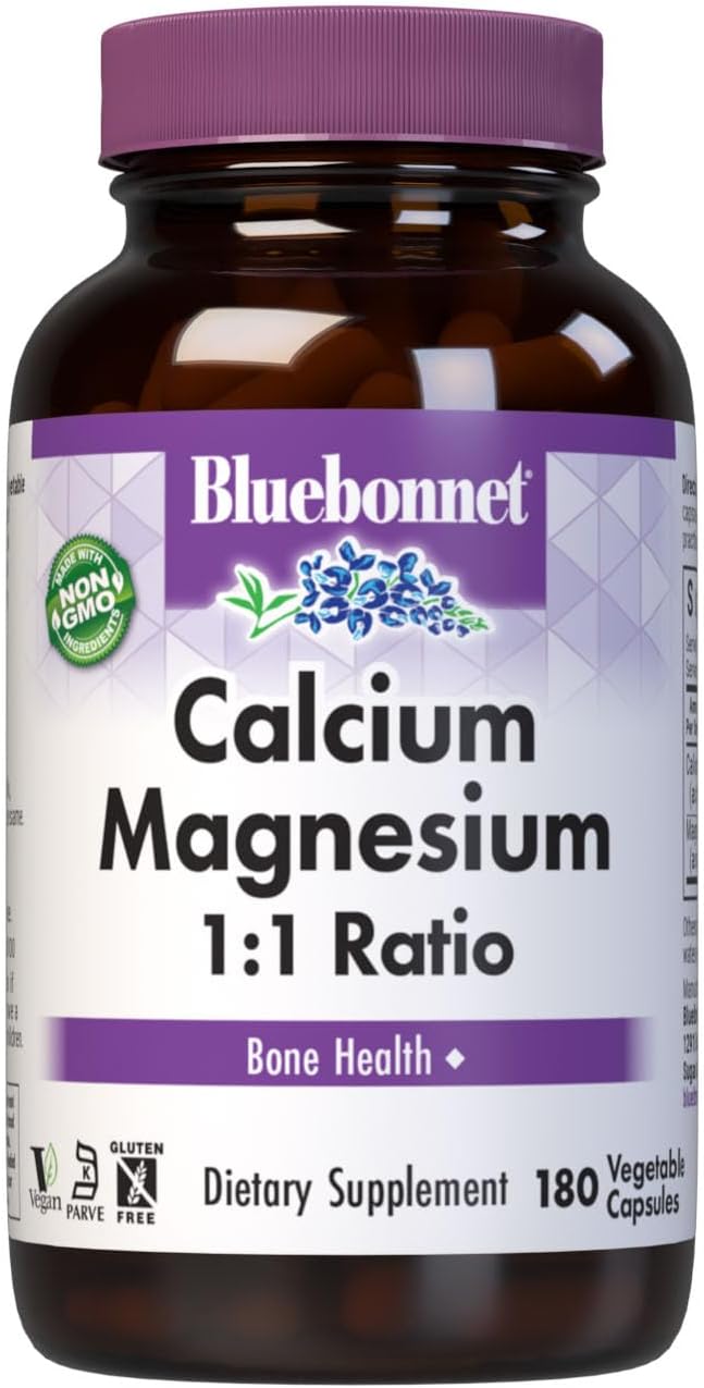 Calcium Magnesium 250 mg 1:1 Ratio Daily Bone Health Vegan Calcium Supplements for Women & Men - Non-GMO, Kosher, Gluten-Free, Soy-Free, Dairy-Free Bone Supplement - 180 Vegetable Capsules