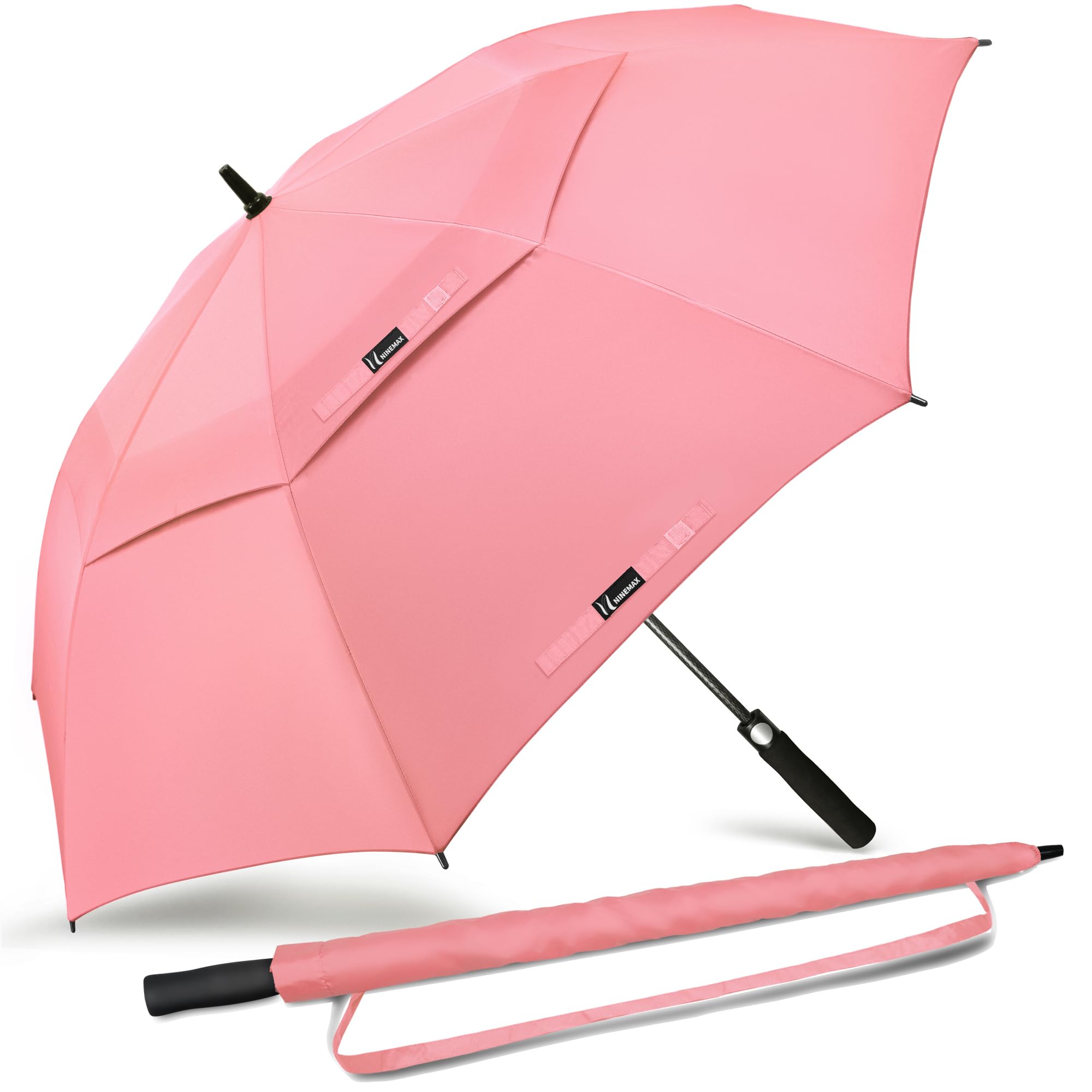 NINEMAX Golf Umbrella Windproof and Rainproof 68inch, Large Umbrella Double Canopy, Golfing Brolly Heavy Duty Unbreakable for Men Women(Rosy Red) — image 1