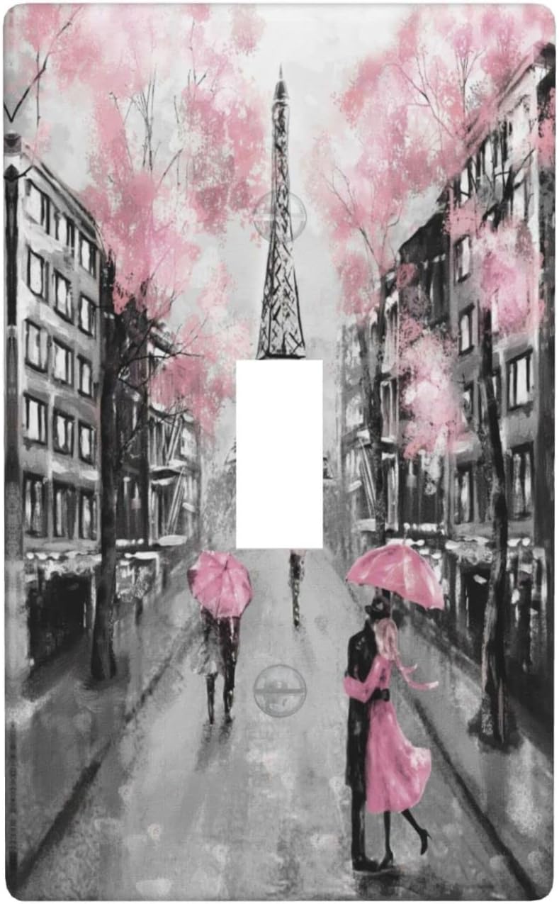Paris Street Eiffel Tower Pink Floral Print Wall Plate Cover Graphics Decor Wallplates -Duplex Outlet Wall Plate Cover