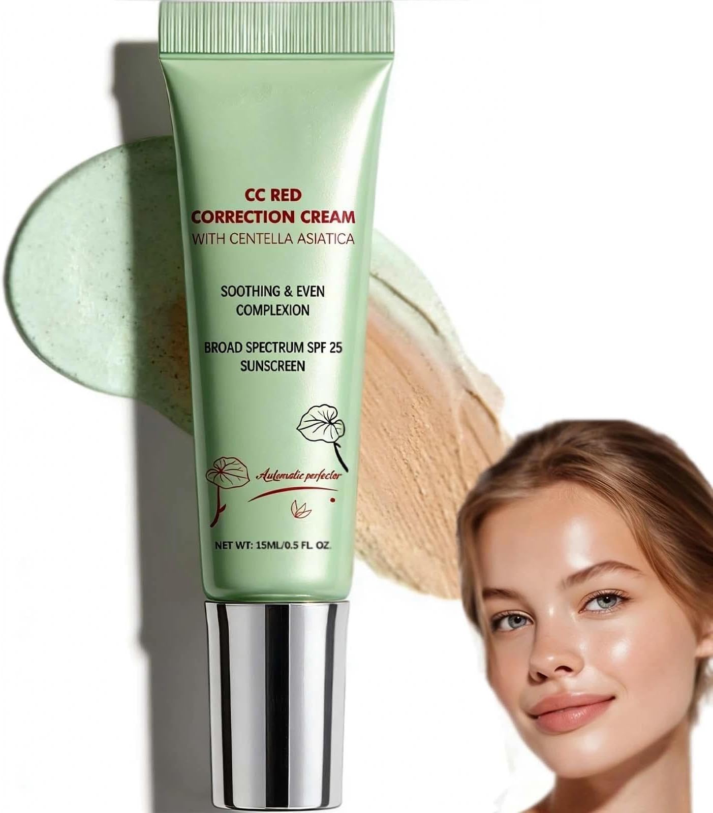 CC Red Correct, CC Cream Foundation & Green Concealer For Redness, Skin Tone Correcting Cream to Balance and Reduce Redness, Suitable For All Skin Types