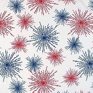 CAIT CHAPMAN HOME COLLECTION Red White Blue Celebration Fireworks Easy-Care Fabric Tablecloth (18"x18" Napkin Set of 4, White) CAIT CHAPMAN HOME COLLECTION Red White Blue Celebration Fireworks Easy Care Fabric Tablecloth 18×18 Napkin Set of 4 White