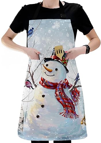 Delantal de chef ajustable, diseño de búho de invierno, diseño floral, con bolsillos, para hombres y mujeres, delantal de cocina impermeable