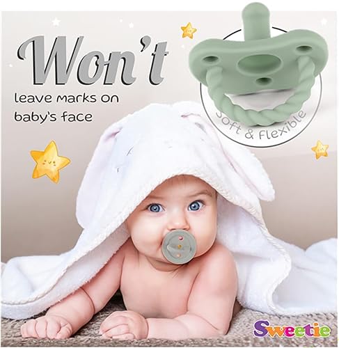 Miniatura 4 de Sweetie Chupete de silicona para bebé, chupete de silicona suave, certificado sin BPA, juego de 2 (rosa claro, morado oscuro)