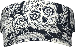 XIXIAN Floral Skull Printed Adult Sunscreen Visor Cap Lightweight and Breathable Adult Sun Visor Empty top hat Versatile Outdoor hat Black