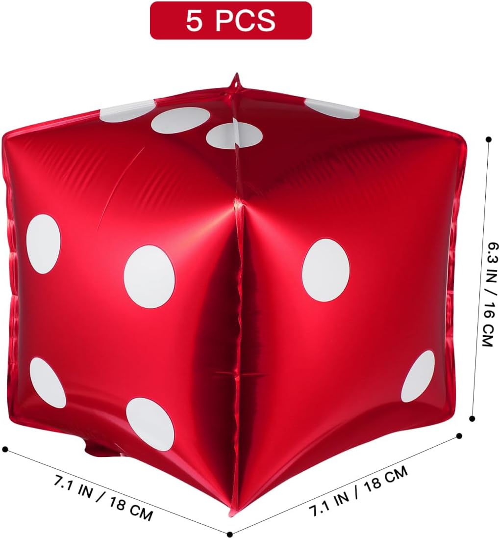 jojofuny 5 Pcs Cube Foil Balloons 7 Inches Square Aluminum Foil Dice Balloons for Theme Party & Poker Night Decorations – Dice Decor for Adults & Kids Birthday Celebrations and Game Night