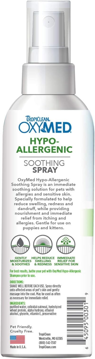 TropiClean Oxymed Hypoallergenic Cat & Dog Itch Relief Spray, 8oz
