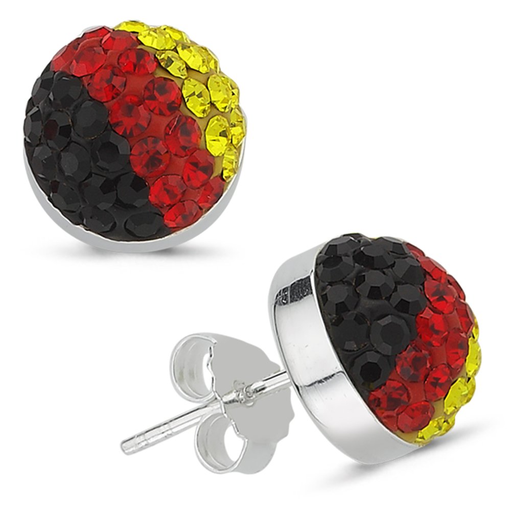 Vinani Ohrstecker unisex aus 925 Sterling Silber Deutschland Fahne schwarz rot gold Zirkonia Steine Ohrringe Flagge Fußball WM 2026 2ODF