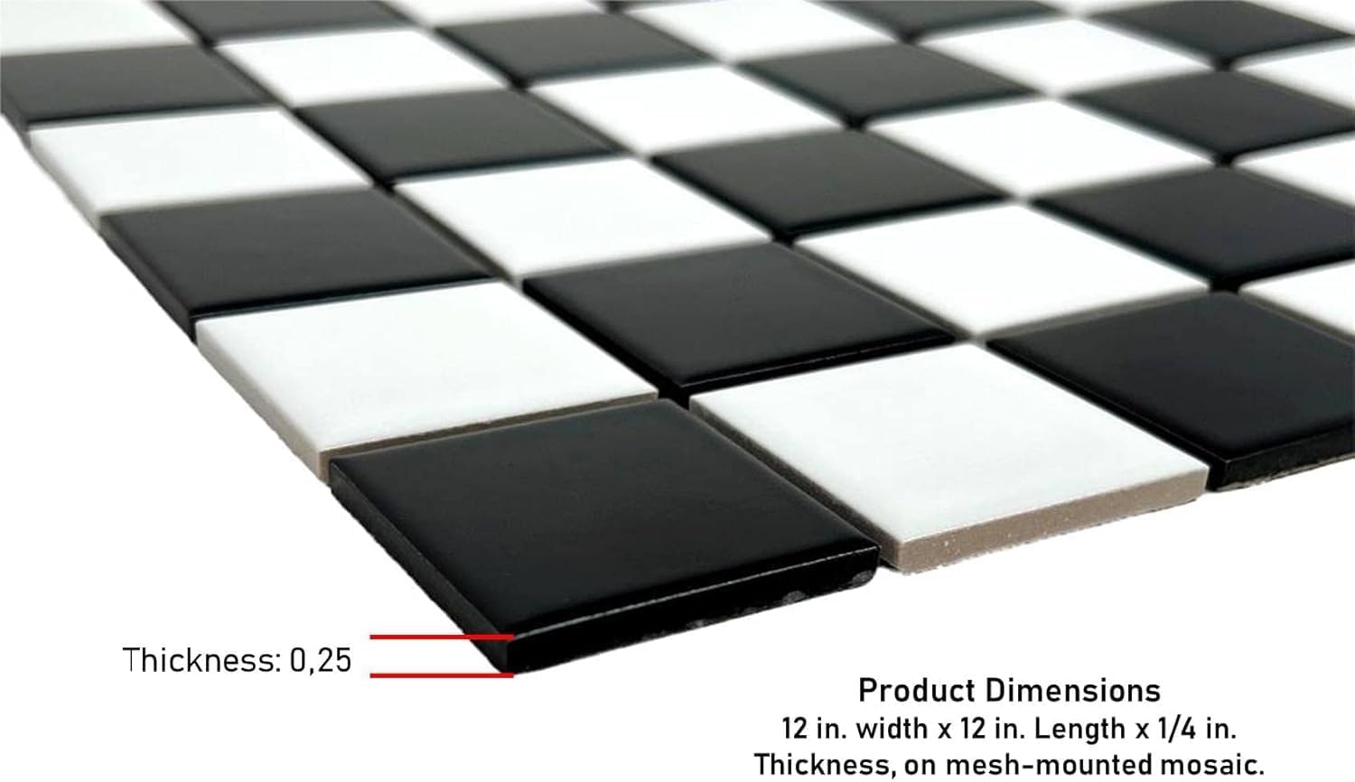 Tenedos 2x2 Black & White Checkered Porcelain Mosaic Tile Glazed 12x12 Mesh for Kitchen Backsplash Bathroom Shower Wall Floor Accent Durable (5 Sheets)