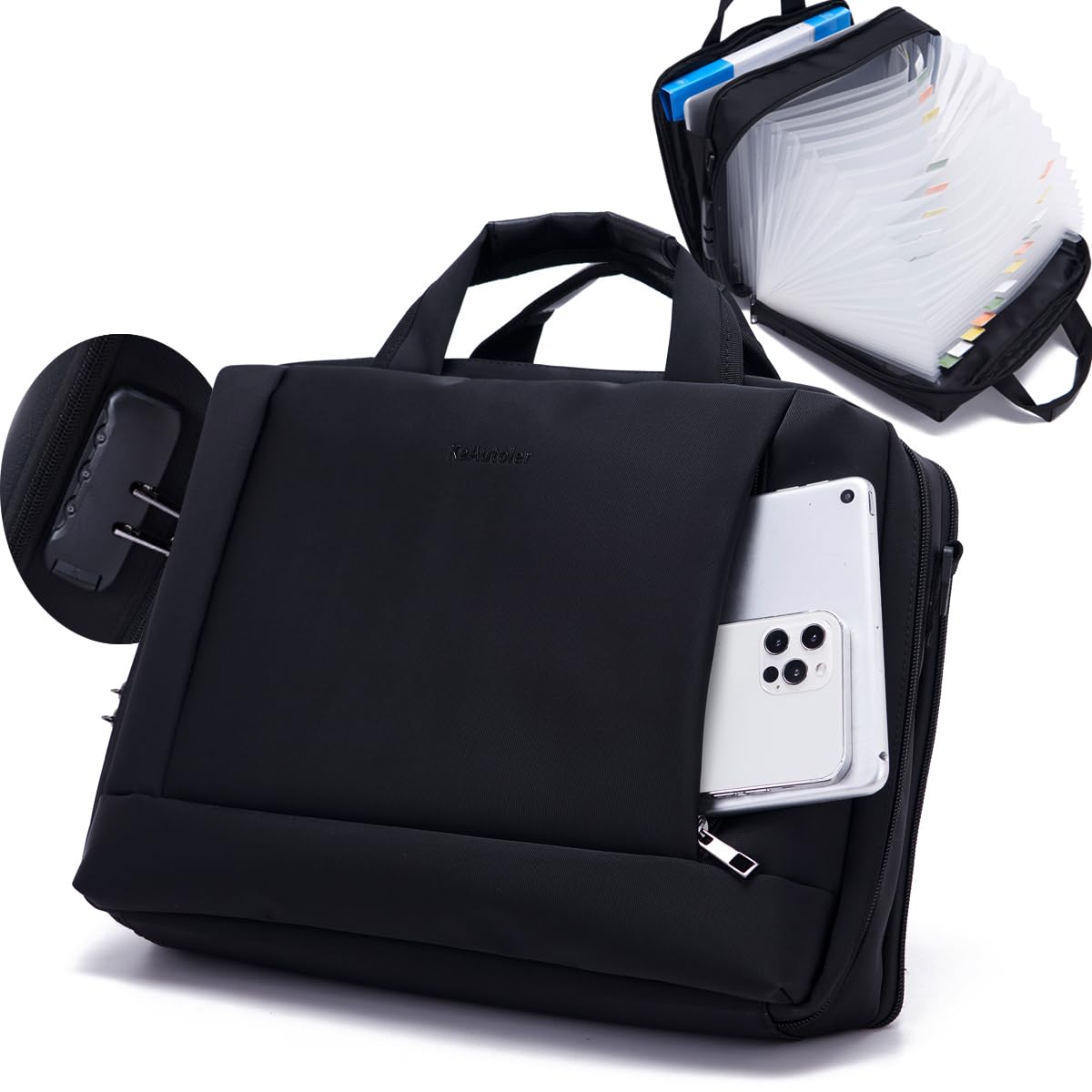 Heavy Duty Accordian File OrganizerwithHandle&Combination Lock,26 Pockets Expanding File Folder, Portable Document Organizer Accordion File Keeper for Letter Size / A4 File (Black)