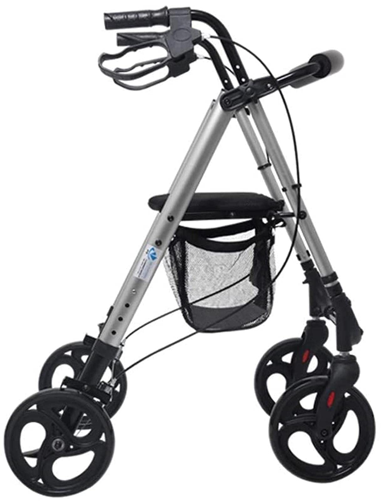 Rollator Walker 4-kołowy chodzik/Rollator z pętlowymi hamulcami ręcznymi Składany, lekki czterokołowy wózek z poduszką do siedzenia i koszem na zakupy, Chodzik dla osób starszych, Tęsknota za