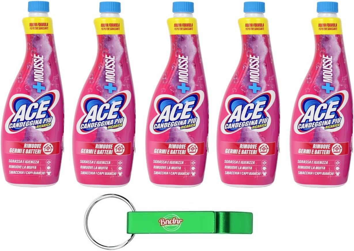 ACE Candeggina + Mousse - Desengrasa las superficies de la casa y las manchas más difíciles en la ropa, botella de recarga de 700 ml + llavero Beni Culinari gratuito