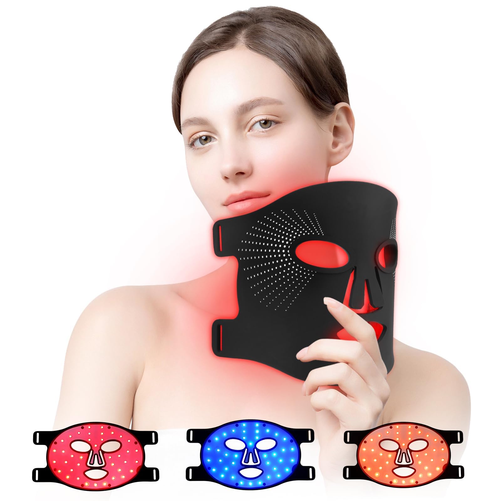 LED Face Mask Light Therapy, 4 Colours LED Mask Face with Red Light Therapy for All Skin Types Face Care Home Use Travel Use Black