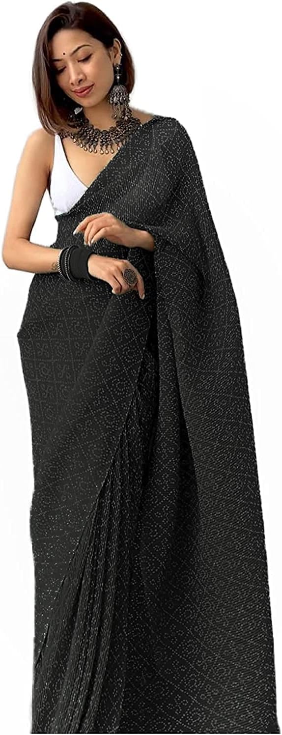 VAIVIDHYAMWomen's Plain Georgette Sarees-sari1_Black
