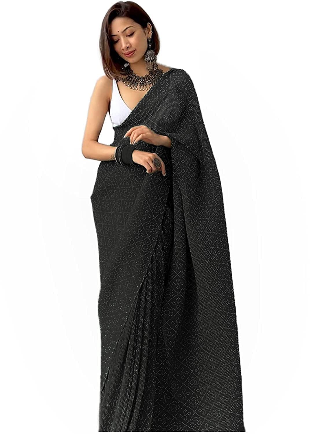 VAIVIDHYAMWomen's Plain Georgette Sarees-sari1_Black