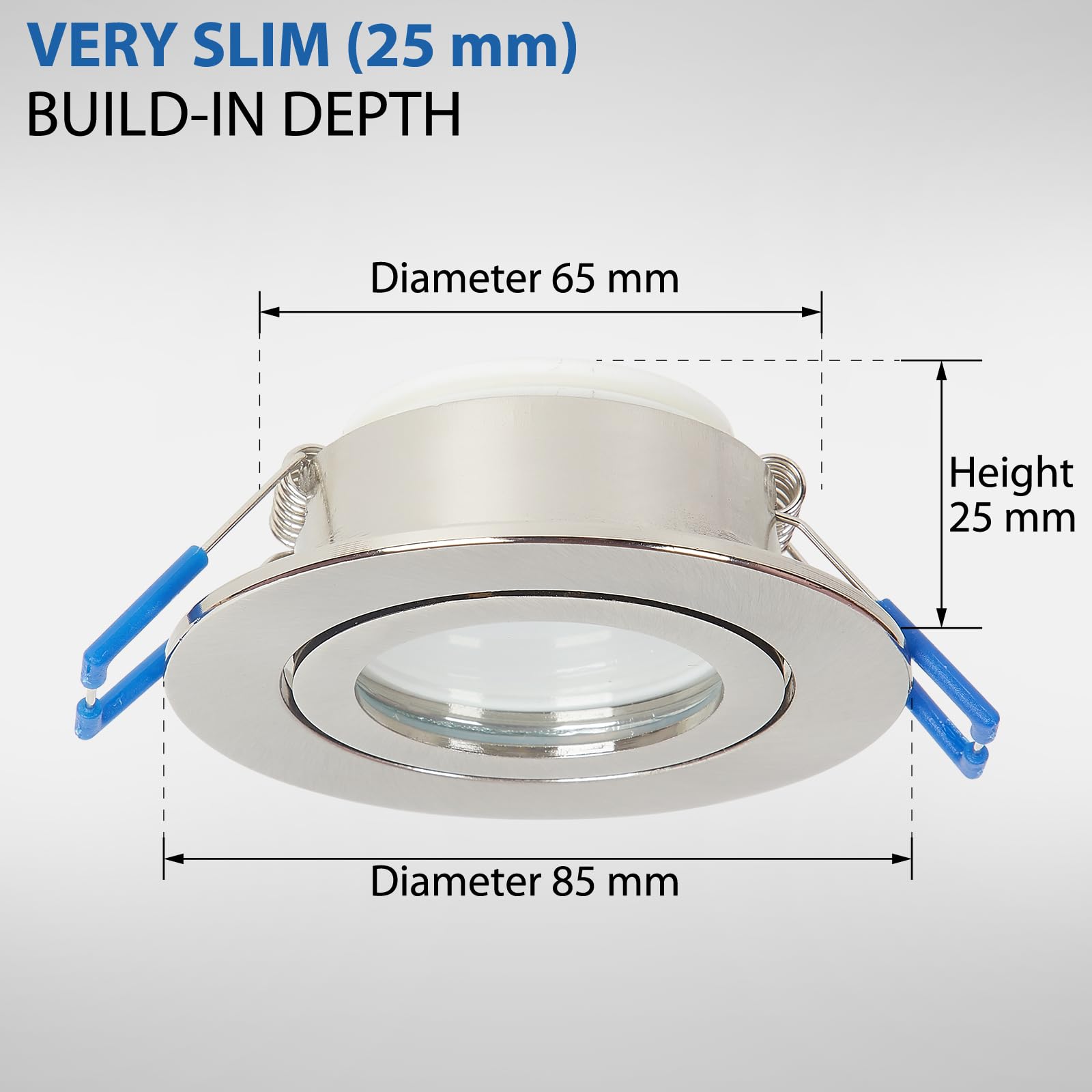 LED Einbaustrahler Edelstahl-gebürstet 5W warmweiß flach 230V – Einbauleuchte IP44 auch für Bad, Außenbereich – Bohrloch Ø65mm Badezimmer Decken-Spot Badeinbaustrahler (5er Set - Warmweiß)
