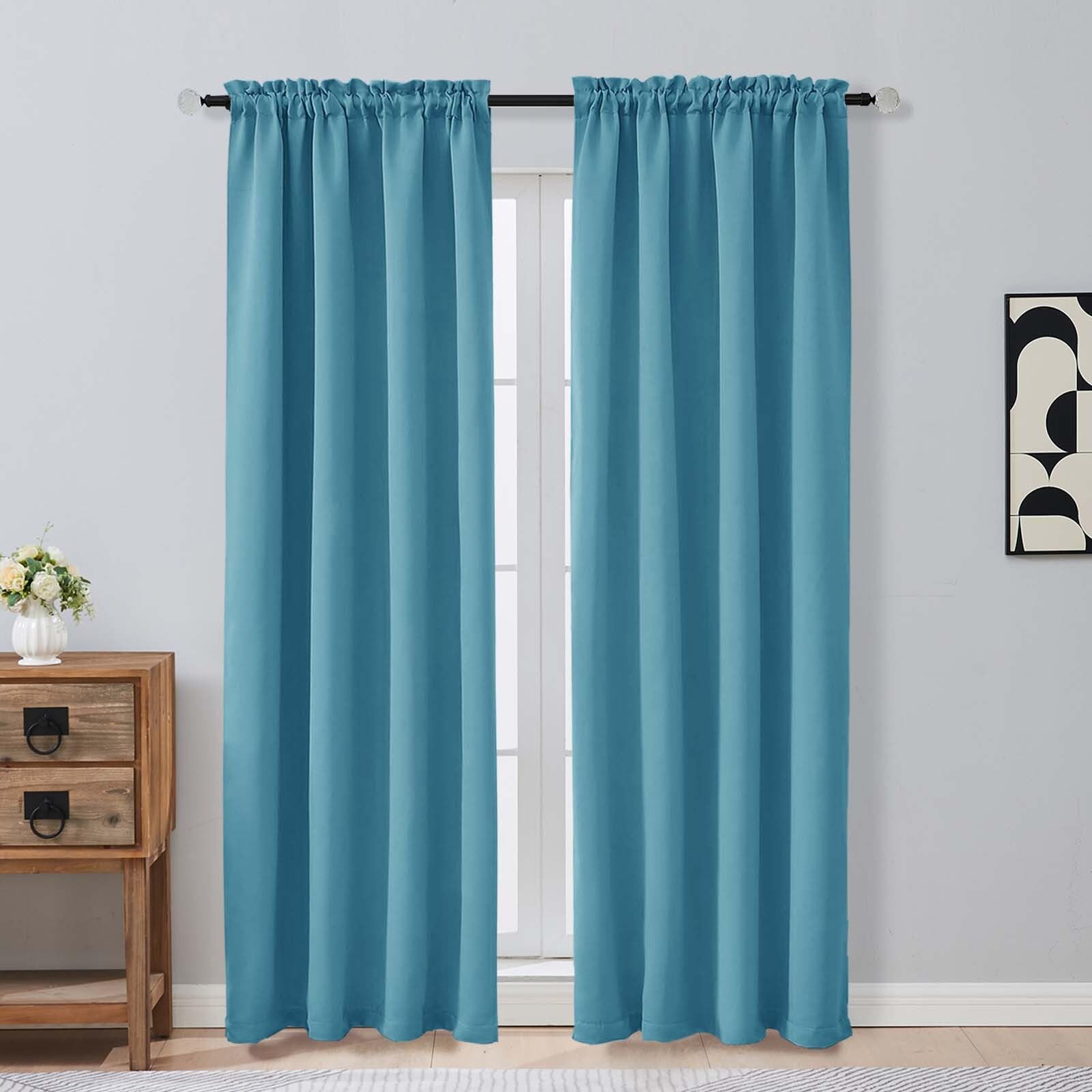 OVZME Turquoise Blackout Curtains for Bedroom 84 Inch Length 2 Panels Set, Thermal Insulated Curtains for Living Room Nursery, Dual Rod Pocket Window Drapes for Patio French Door Front Door, 2x40Wx84L