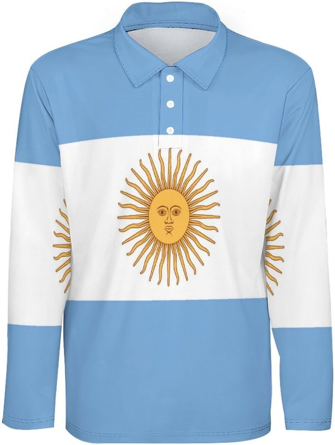 Argentina Flag Men's Polo Shirts Long Sleeve Jersey Golf Regular Fit Button Closure