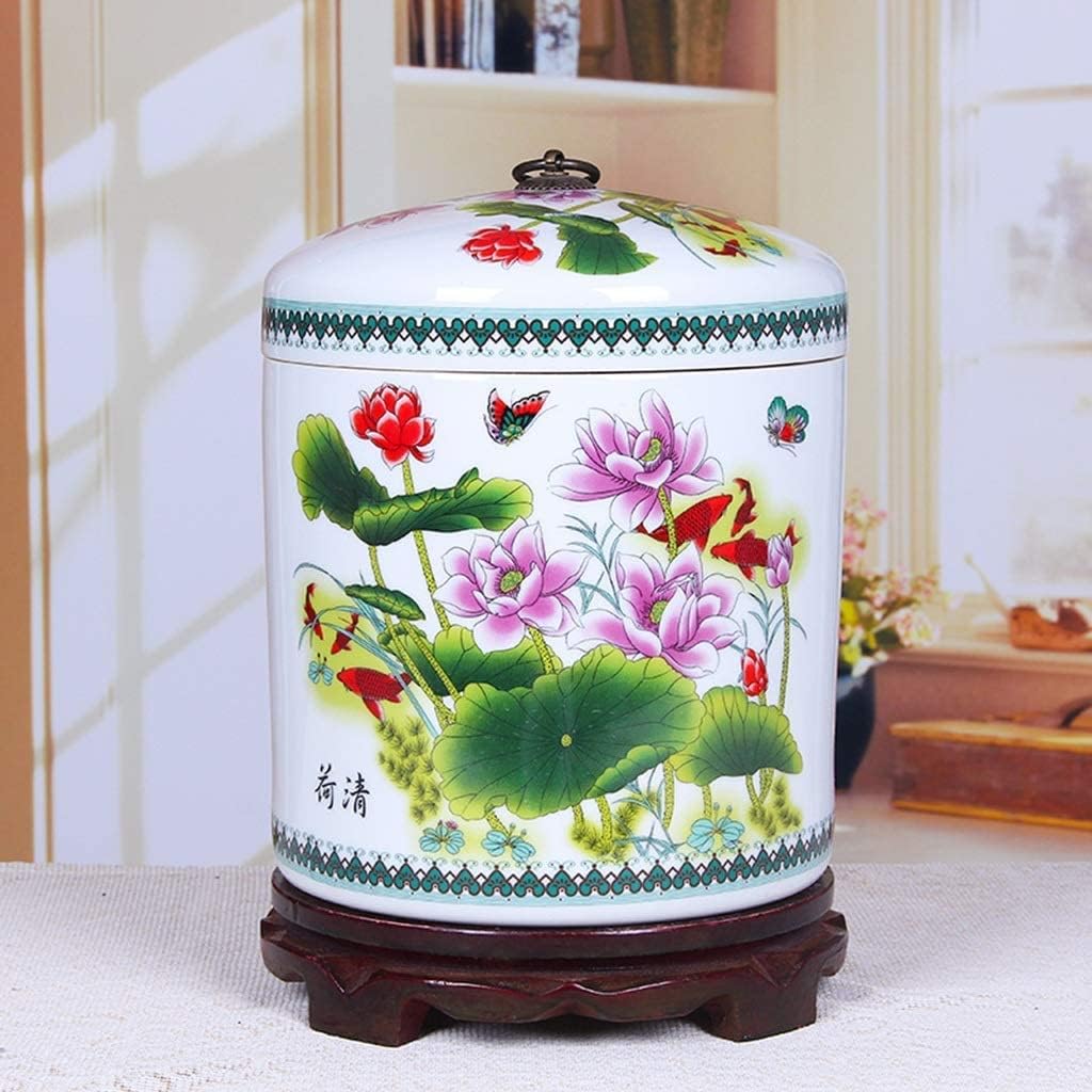 Food Storage Containe Rice Storage Containe Hand-Painted Ceramic Rice Bucket Kitchen Moisture-Proof Sealed Tank Large Capacity Grain Dry Food Dispenser Unique Gift (Color : H) (E)