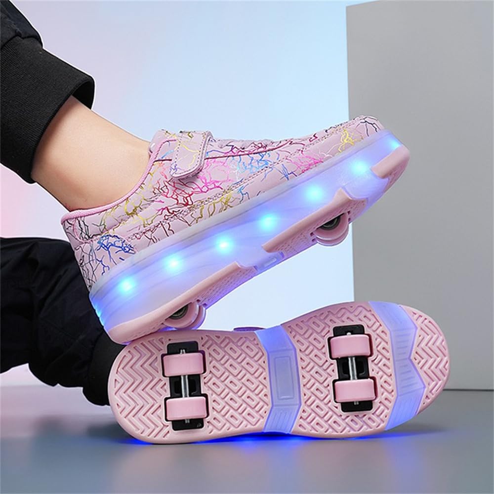 Mateju Zapatos con Ruedas para Niños y Niñas, Patines Brillantes con 4 Ruedas Retirable, Moda Zapatillas de Skateboarding 2 en 1 Zapatillas Deportivas al Aire Libre