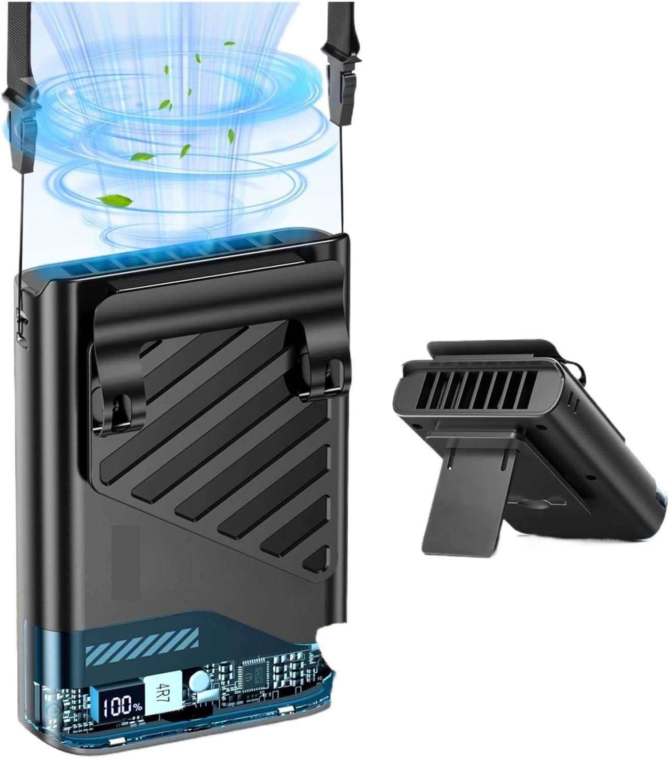 Portable Waist Fan With Belt Clip Light Mute Five Hole Neck Hanging Fan Suitable Outdoor Travel Of Office Desk(C-Green)