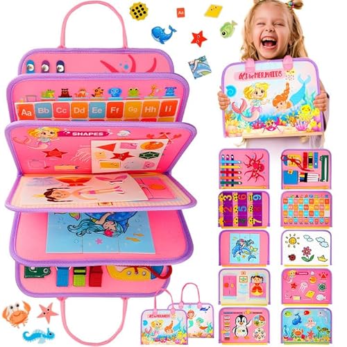 SaFeli Toddler Busy Board, Montessori Toys for 1 2 3 Year Old Girl Birthday Gifts - Educational Busy Book, Kids Sensory Toy, Preschool Learning Activities and Travel Toys for Toddlers 1-3 2-4