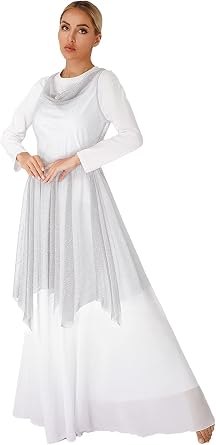 Aislor Women Glittery See-Through Asymmetrical Praise Dance Tunic
