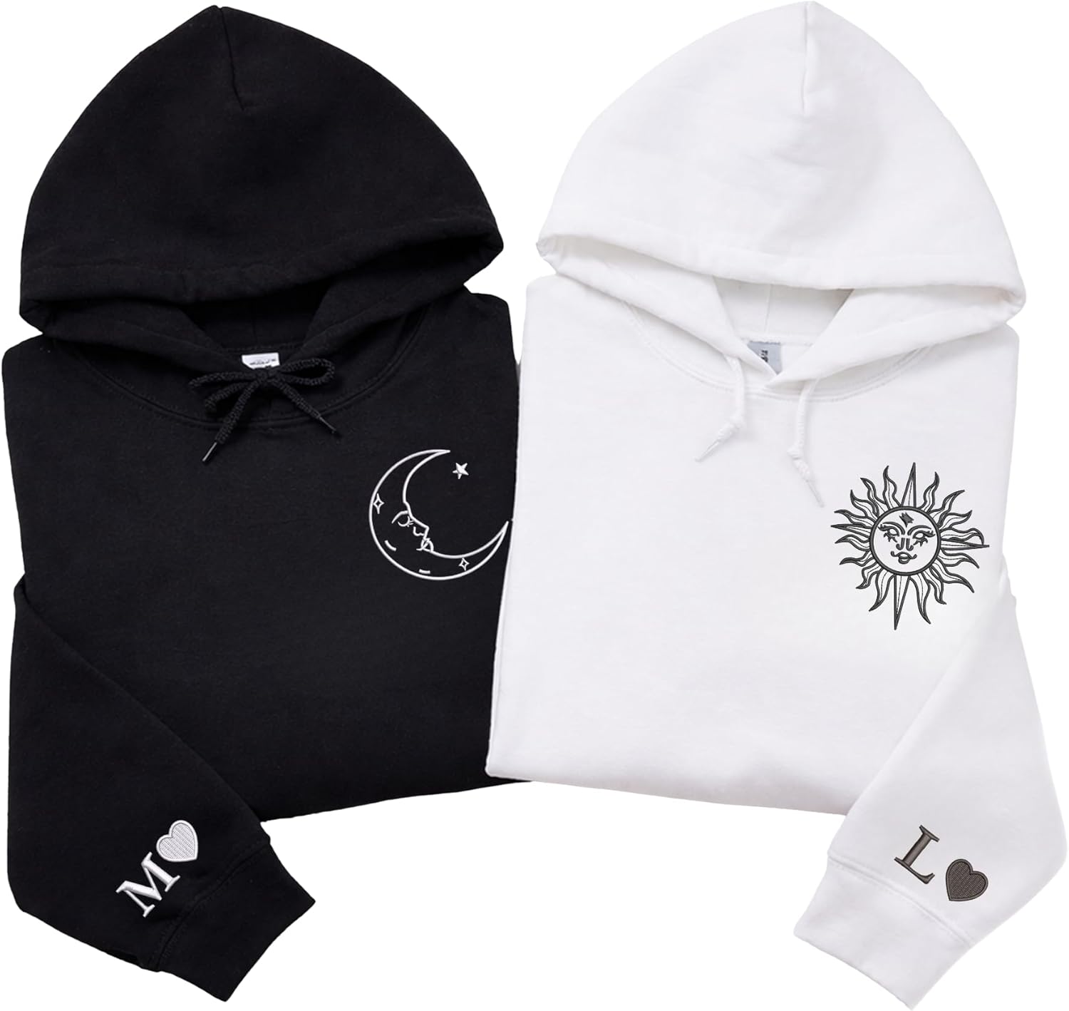 Custom Matching Couple Hoodie Set Embroidered Sun and Moon Design – Gift for Anniversary Valentine Birthday