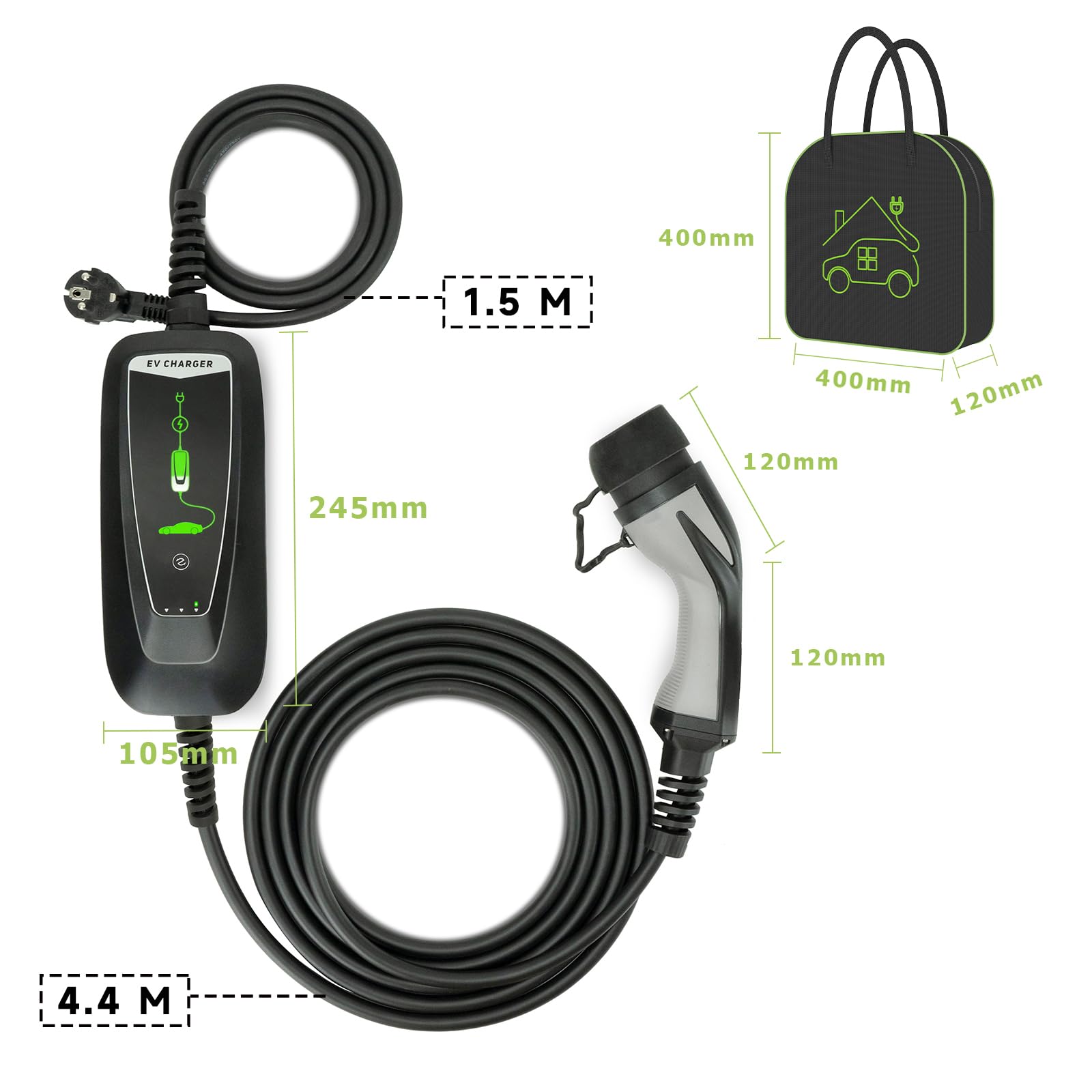Cavo di Ricarica Portatile Tipo 2 con Spina Schuko, [ 3,68kW | 10A | 13A | 16A | 6M ] Caricatore Auto Elettrica, Wallbox Mobile Impermeabile IP66 con Model Y/3, 500e, e-208 e Altri EV/PHEV