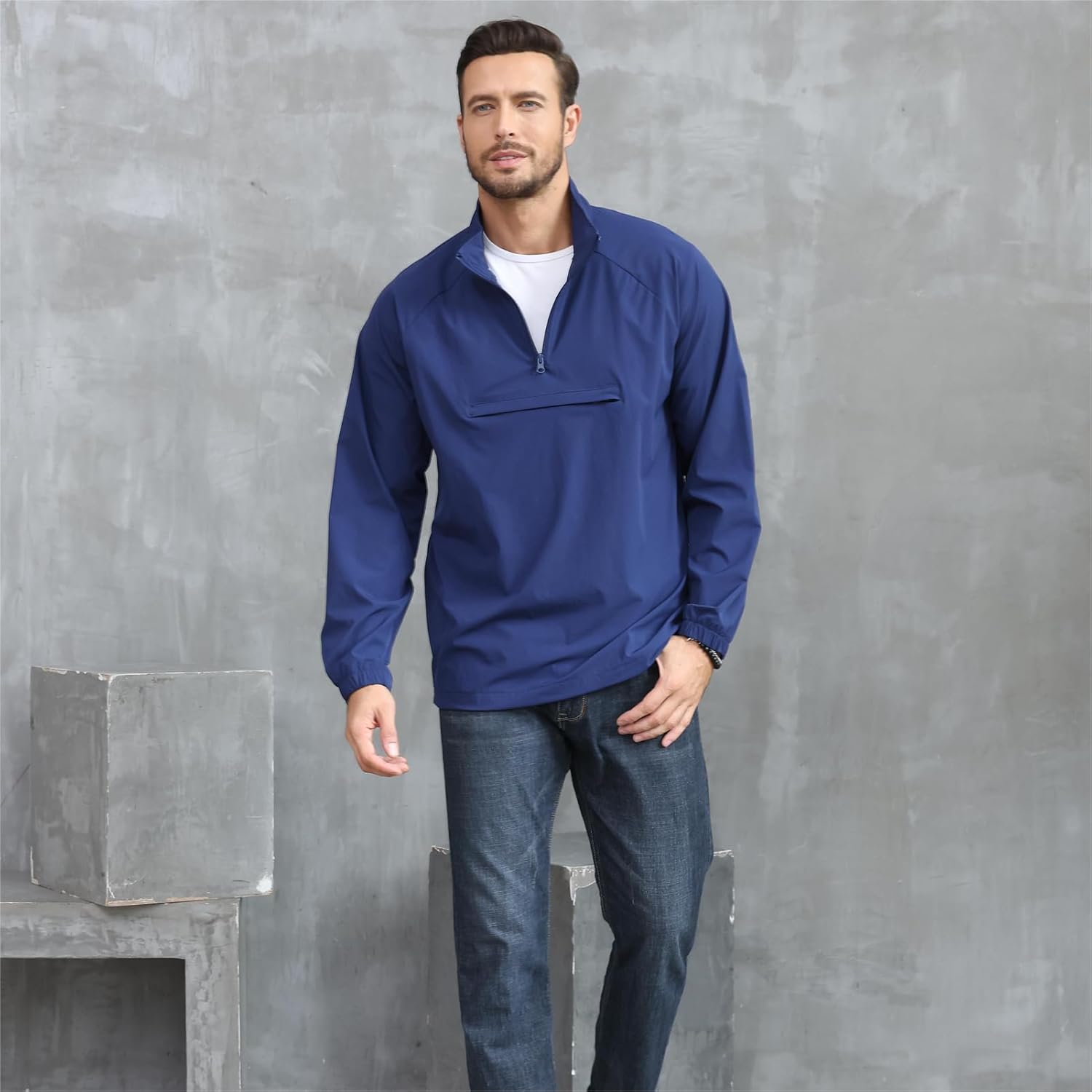 Opomelo Men's Athletic Quarter Zip Pullover Golf Hiking Running Lightweight Jacket Workout Sweatshirt With Pocket - Image 2