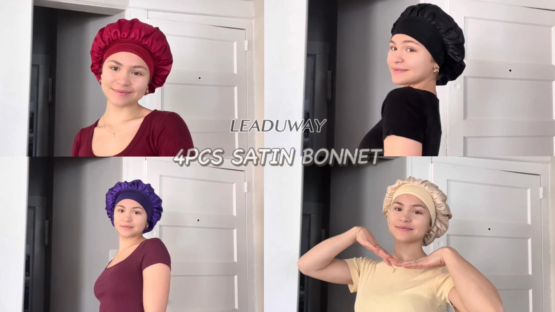 Amazon.com: LEADUWAY 4Pcs Satin Bonnet Silk Bonnet, Hair