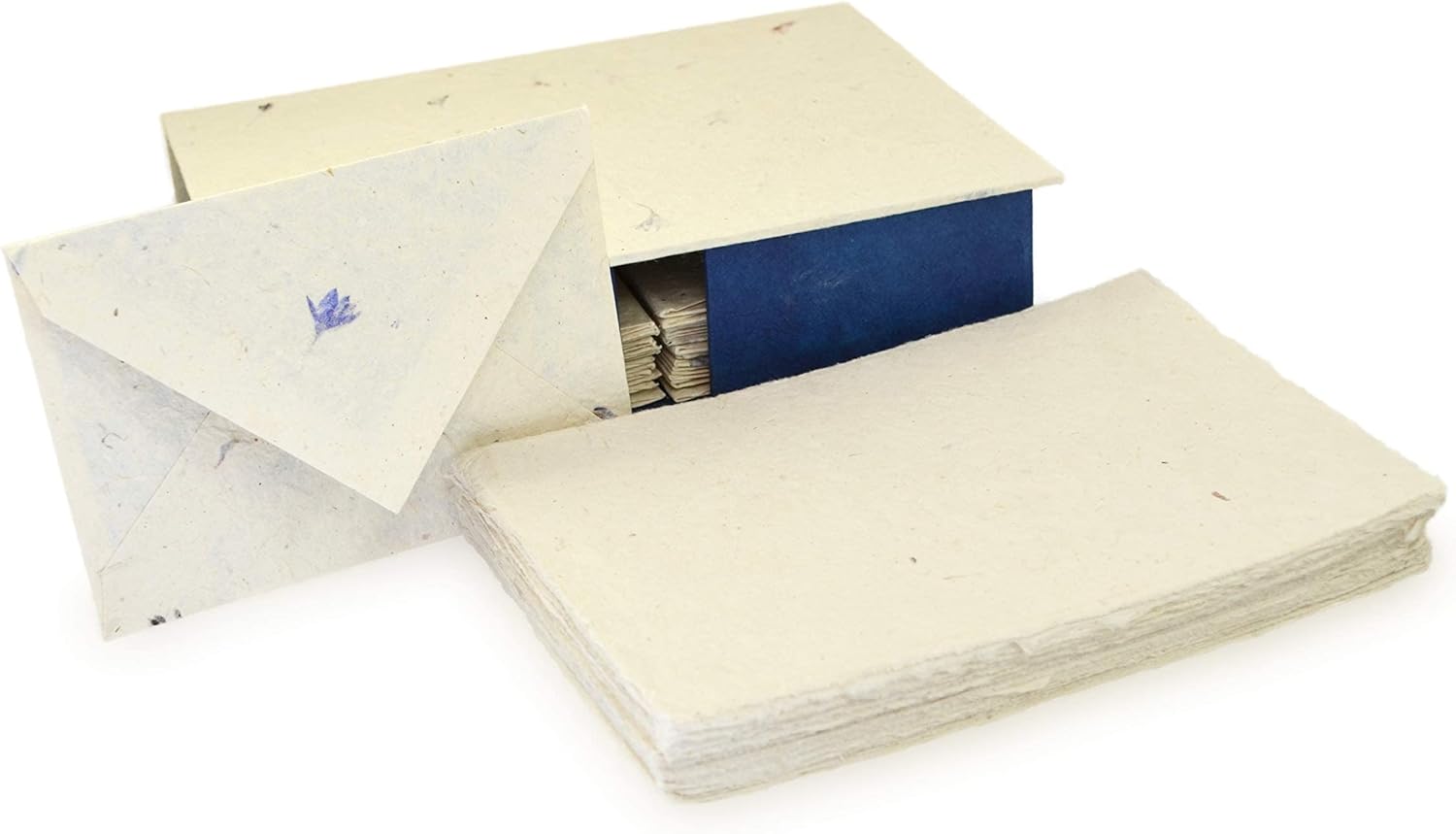 Kathmandu Valley Co. Vintage Stationery Gift Box Set with 50 Handmade A5 Deckle-edge Lokta Paper Sheets and 30 Envelopes (Cornflower)
